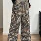 Tree Camo Wide Leg Pants High Waist Drawstring