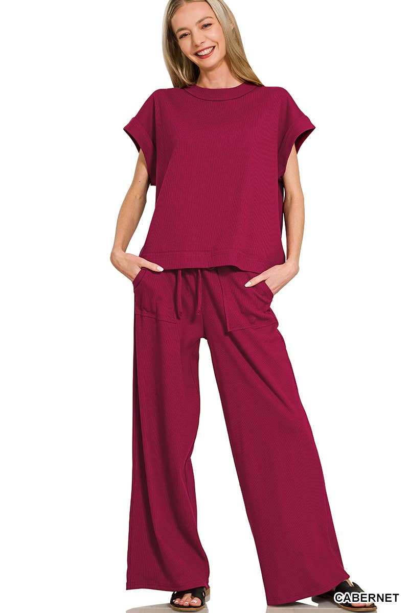 Cotton Slub Tee & Pants 2pc Set  Zenana