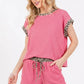 Leopard Print Trim Waffle Knit Loungewear Set