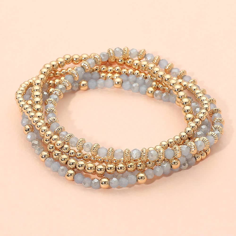 5PCS - Metal Ball Faceted Beaded Stretch Stackable Multi Layered Bracelets
