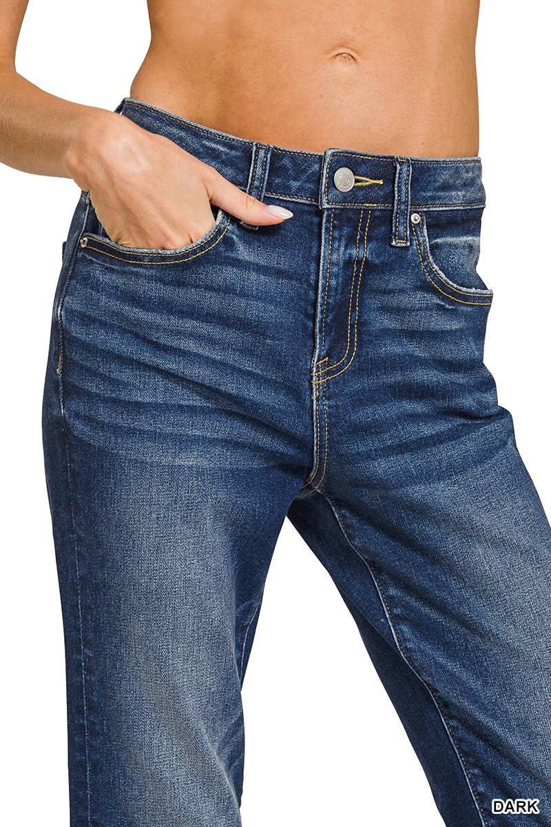 0303 Cuffed Distressed Hem Denim Pants SI-28860 Zenana