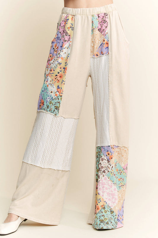 Mineral Washed Floral WaveKnit Jacquard Boho Pants