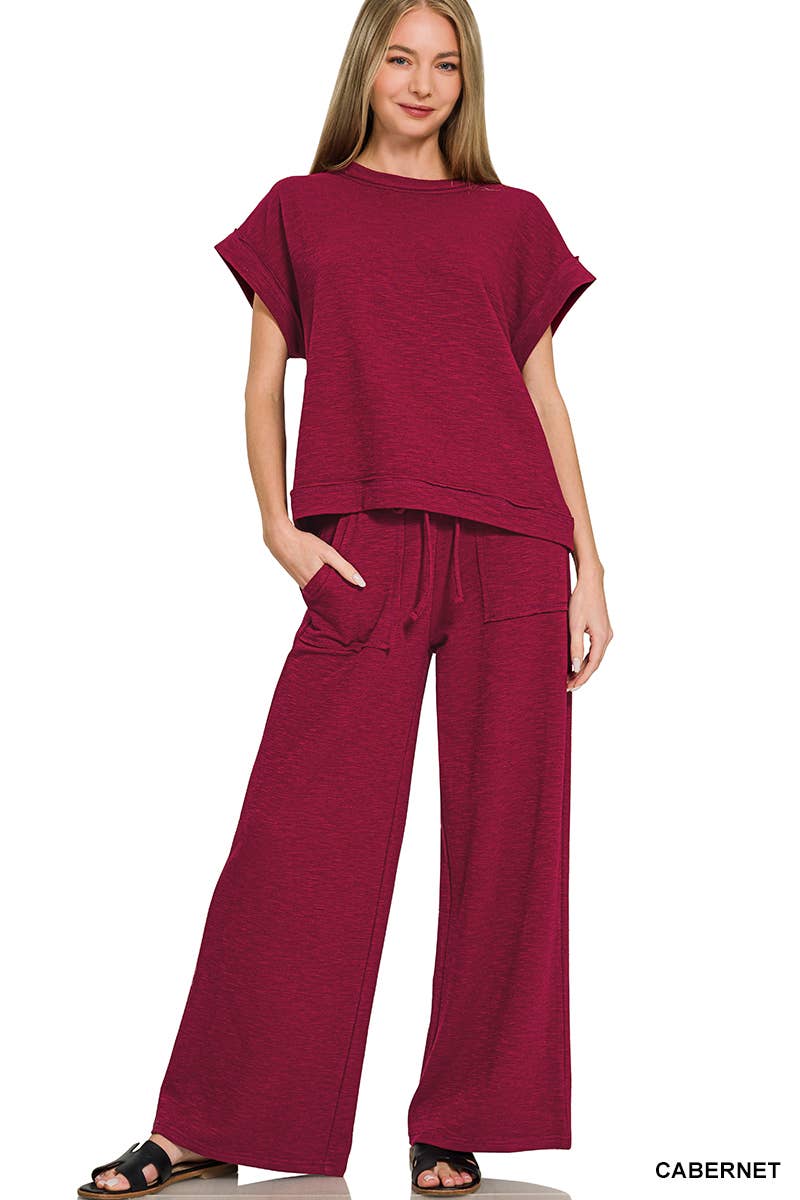 Cotton Slub Tee & Pants 2pc Set  Zenana