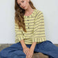STRIPE HENLEY WIDE LONG SLEEVE KNIT TOP