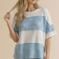 Short Sleeve Solid Rib Floral Color Block Top