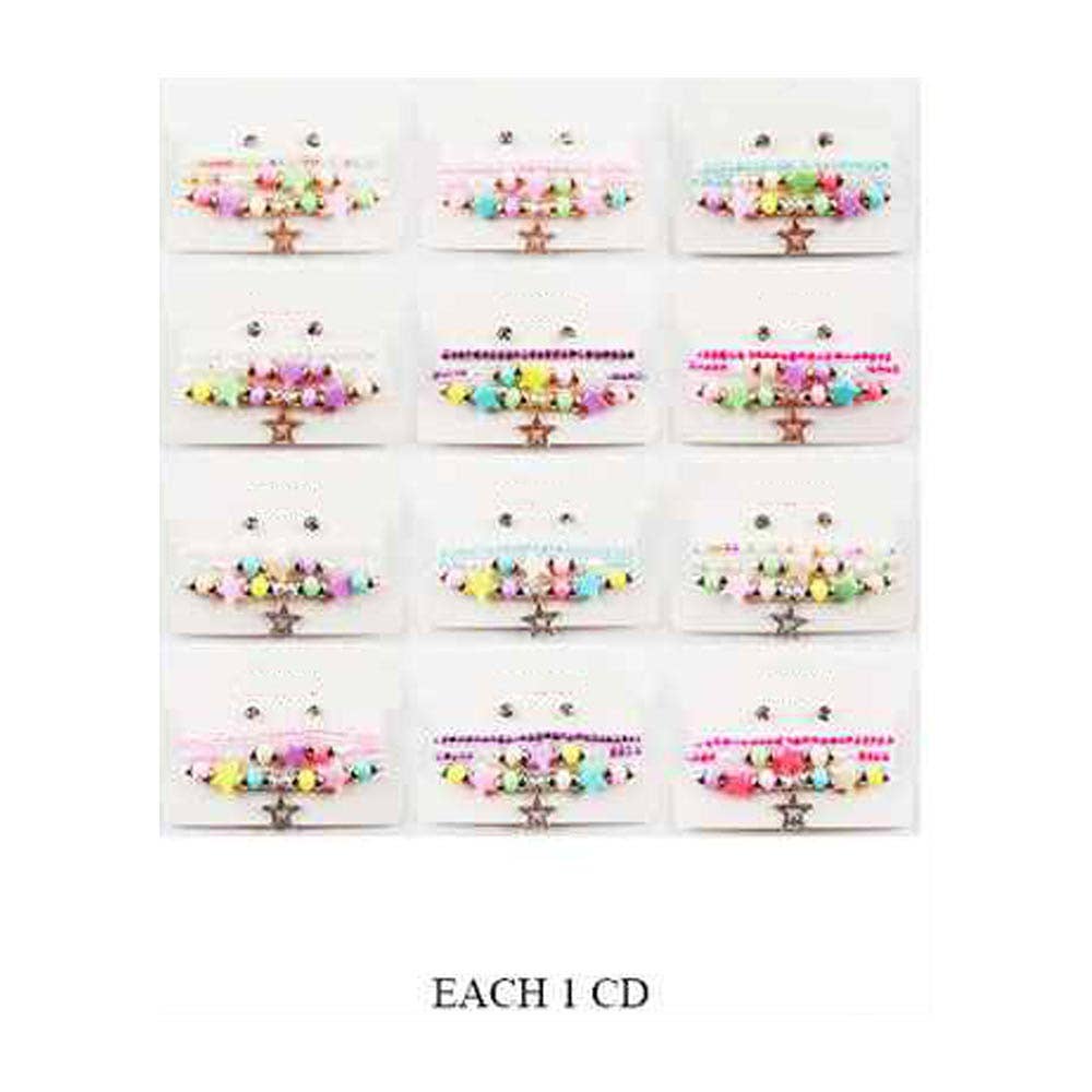 12 SET OF 4 - Kids Star Charm Beaded Stretch Bracelet Earring Set