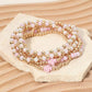 6PCS - Cross Charm Faceted Beaded Stretch Multi Layered Bracelets