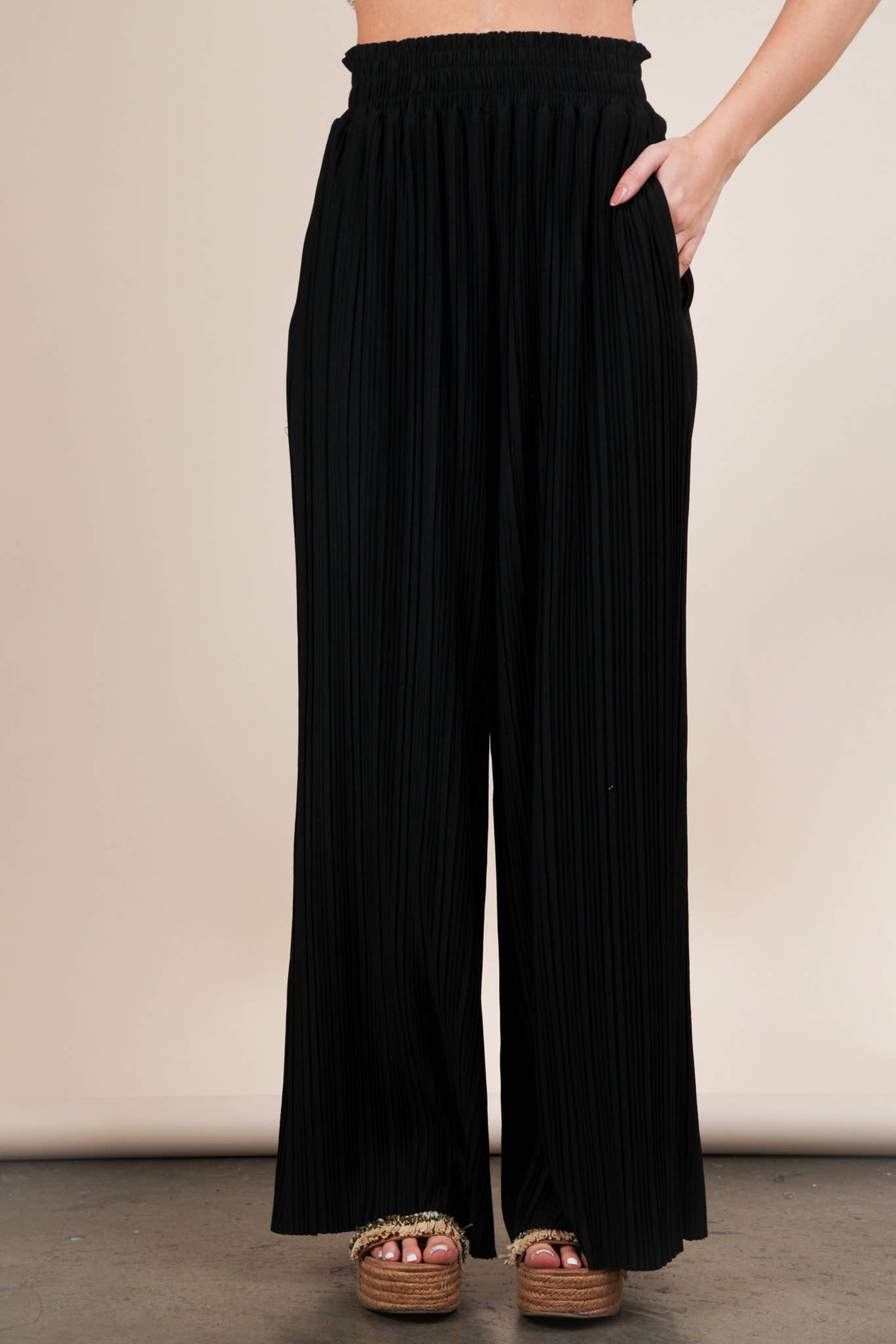 Solid Wide Leg Pleated Pants Plus Size