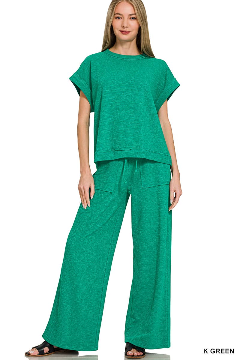 Cotton Slub Tee & Pants 2pc Set  Zenana