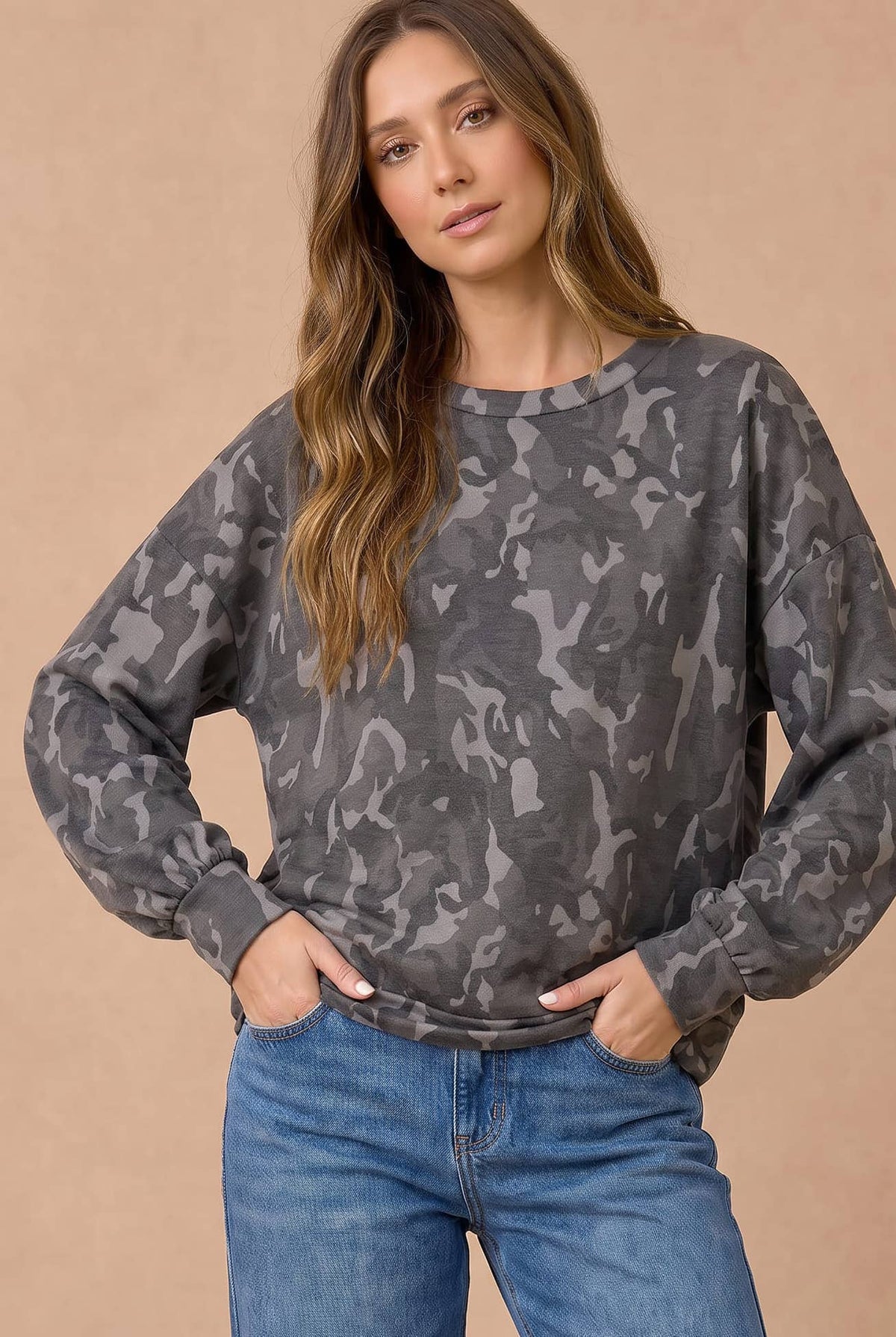 Oversized Mixed Print Sweater Knit Top