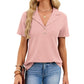 Waffle Knit Polo Top Short Sleeve Casual V-Neck Shirt