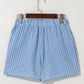 Blue Gingham Printed High Waist Shorts
