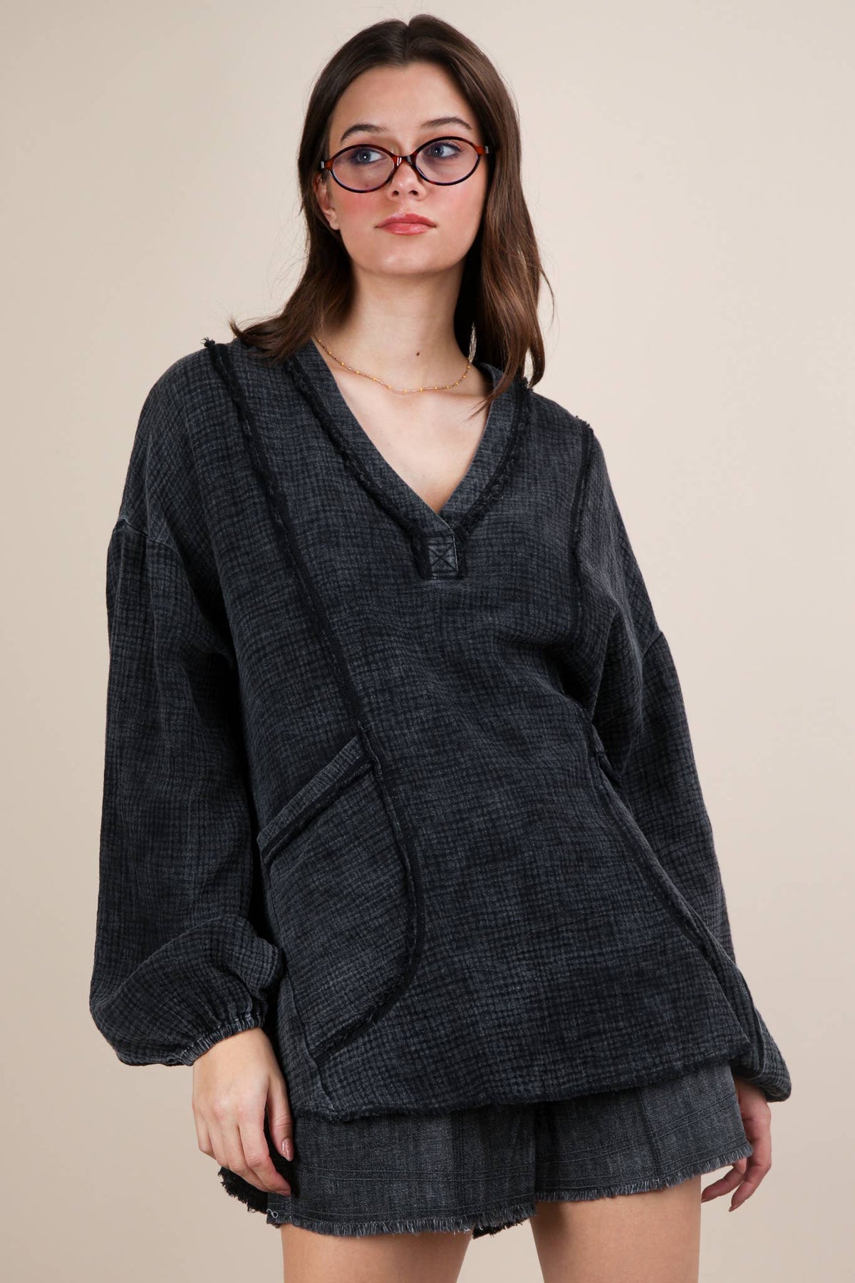 Washed Cotton Gauze Oversized Top Plus Size