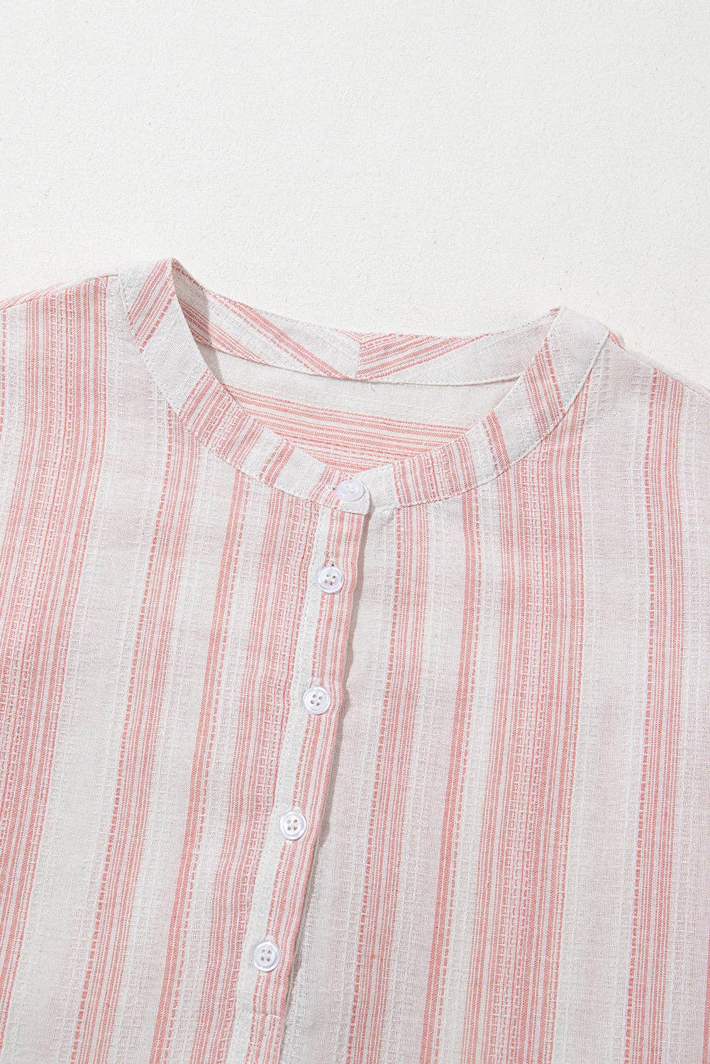 Stripe Half Buttoned Short Sleeve Blouse