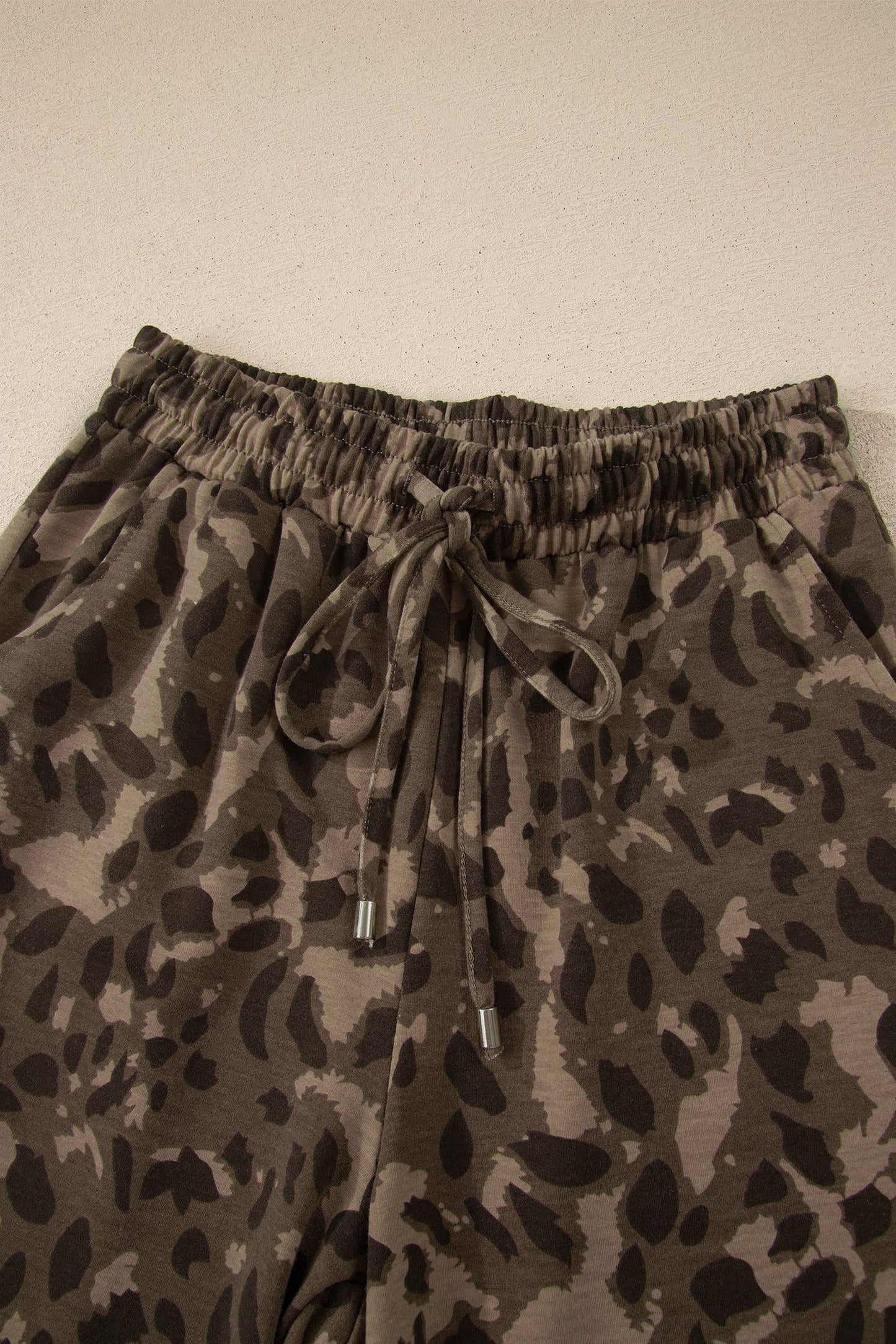 Brown Leopard Print Patchwork Pullover Drawstring Loose Pant Set