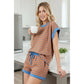 Contrast Striped Round Neck Top & Shorts Set Loungewear
