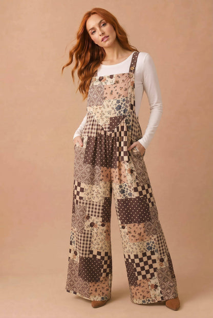 Floral Patchwork Wide Leg Overalls
