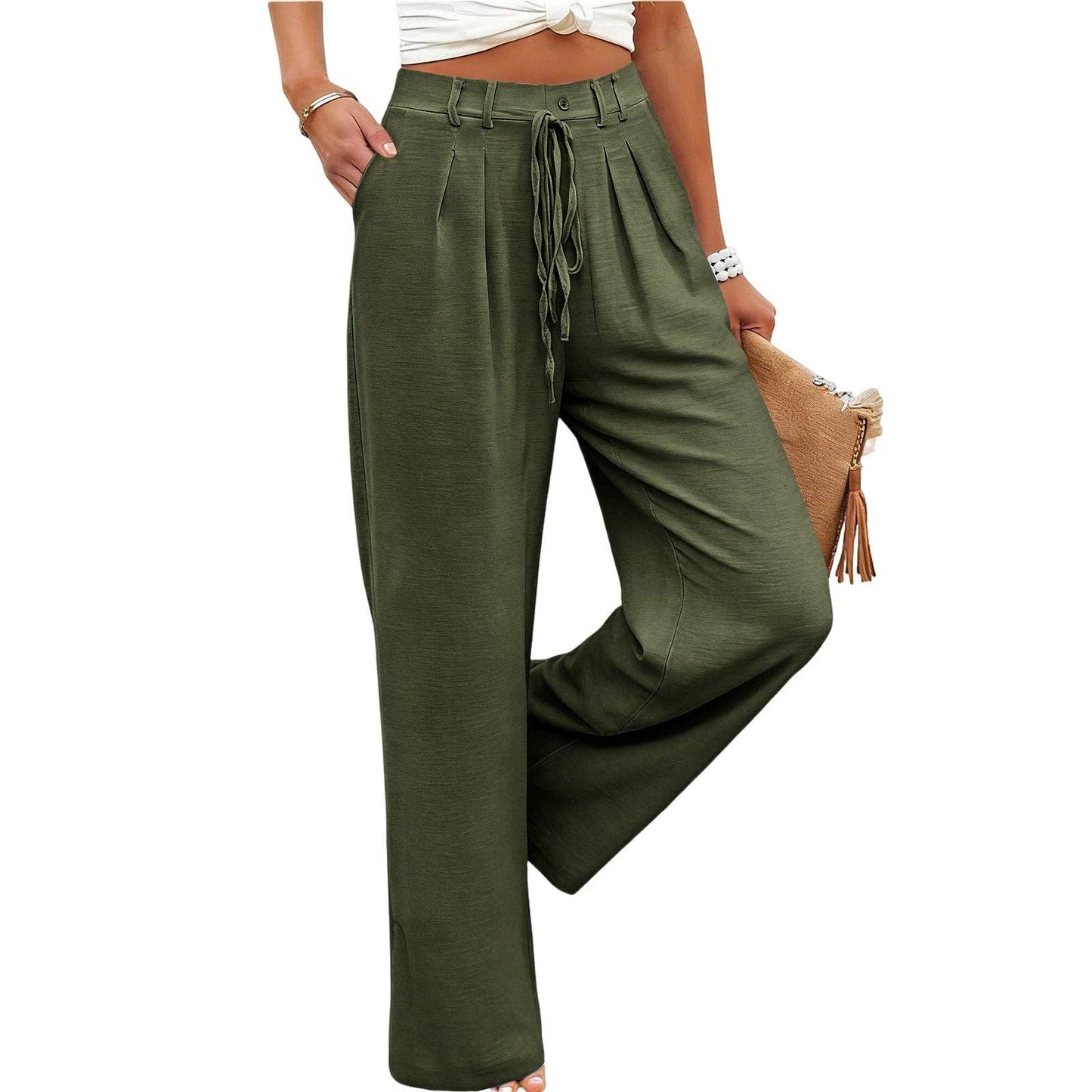 High Waist Wide Leg Pants Drawstring Relaxed Fit