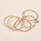5PCS - Flower Stem Embossed Oval Charm Faceted Beaded Stretch Multi Layered Bracelets