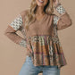 Boho Print Color Block Knit Top