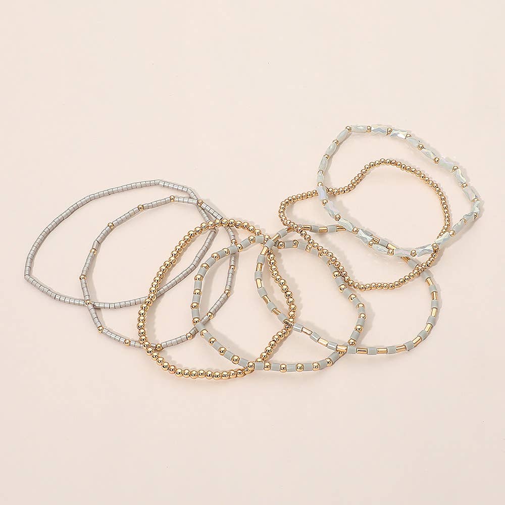7PCS - Beaded Stretch Stackable Multi Layered Bracelets