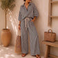 Striped Oversized Shirt Wide Leg Pants Set