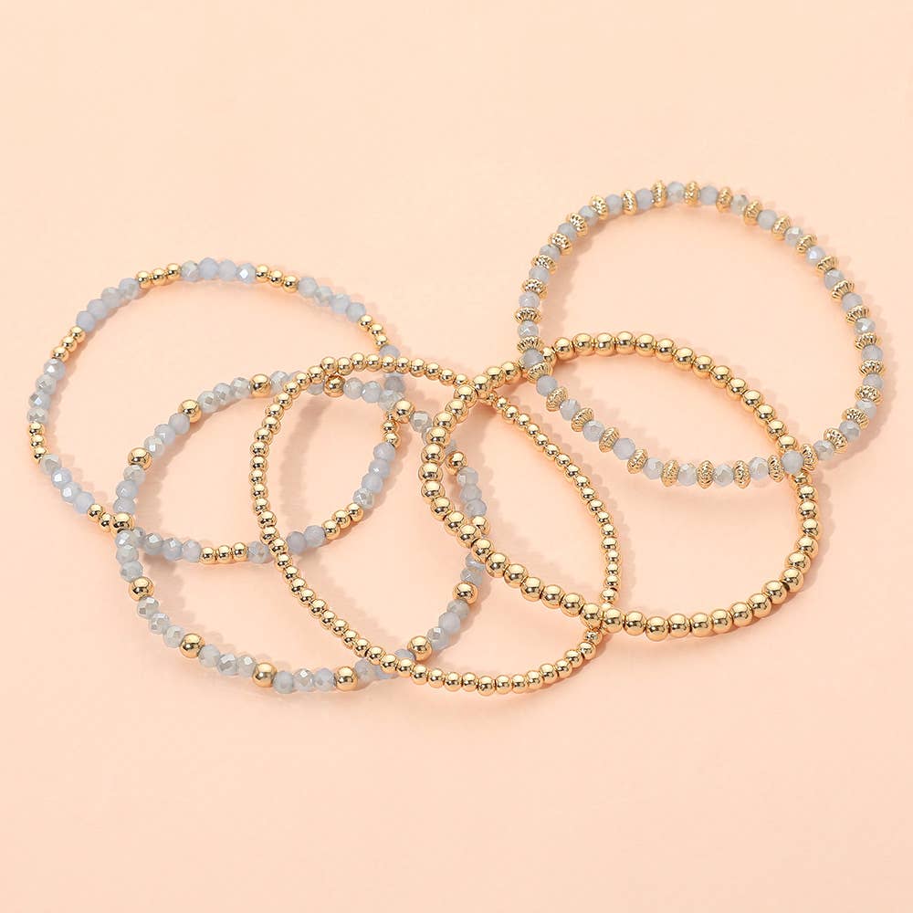 5PCS - Metal Ball Faceted Beaded Stretch Stackable Multi Layered Bracelets