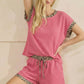 Leopard Print Trim Waffle Knit Loungewear Set