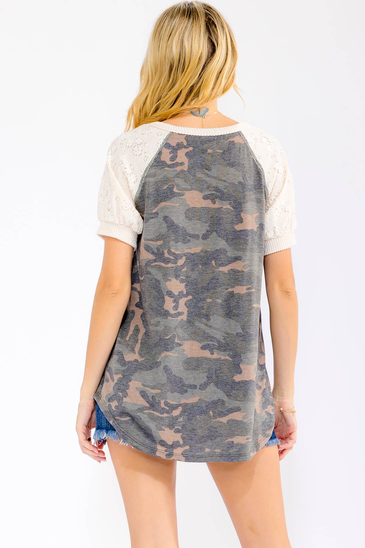Camo Short Sleeve Henley Top