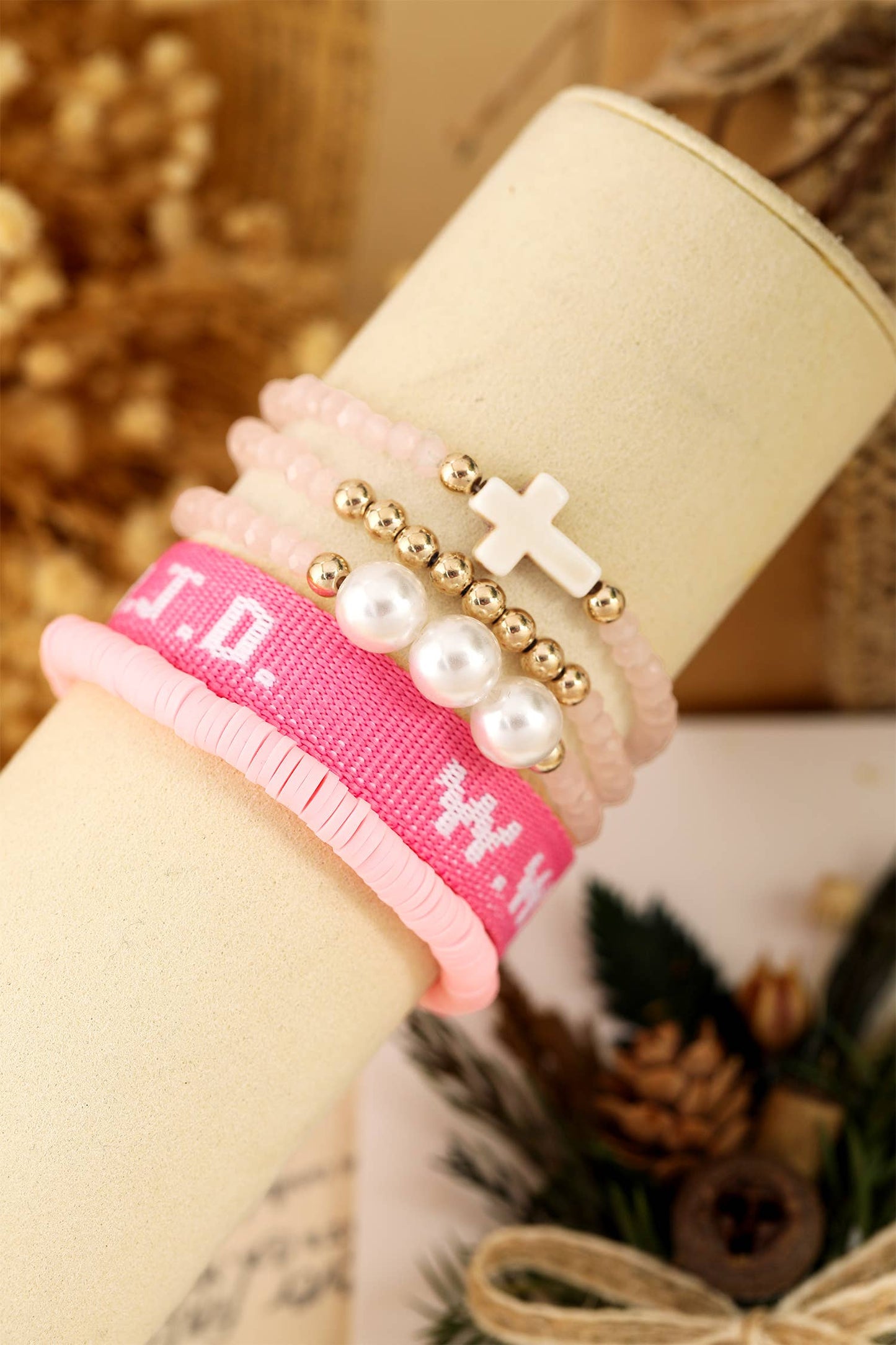 WWJD Faith Prompt Mix Beading 5pcs Bracelet Set