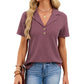 Waffle Knit Polo Top Short Sleeve Casual V-Neck Shirt