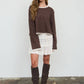 CONTRAST TRIM AND KNIT PATTERN LONG SLEEVE SWEATER