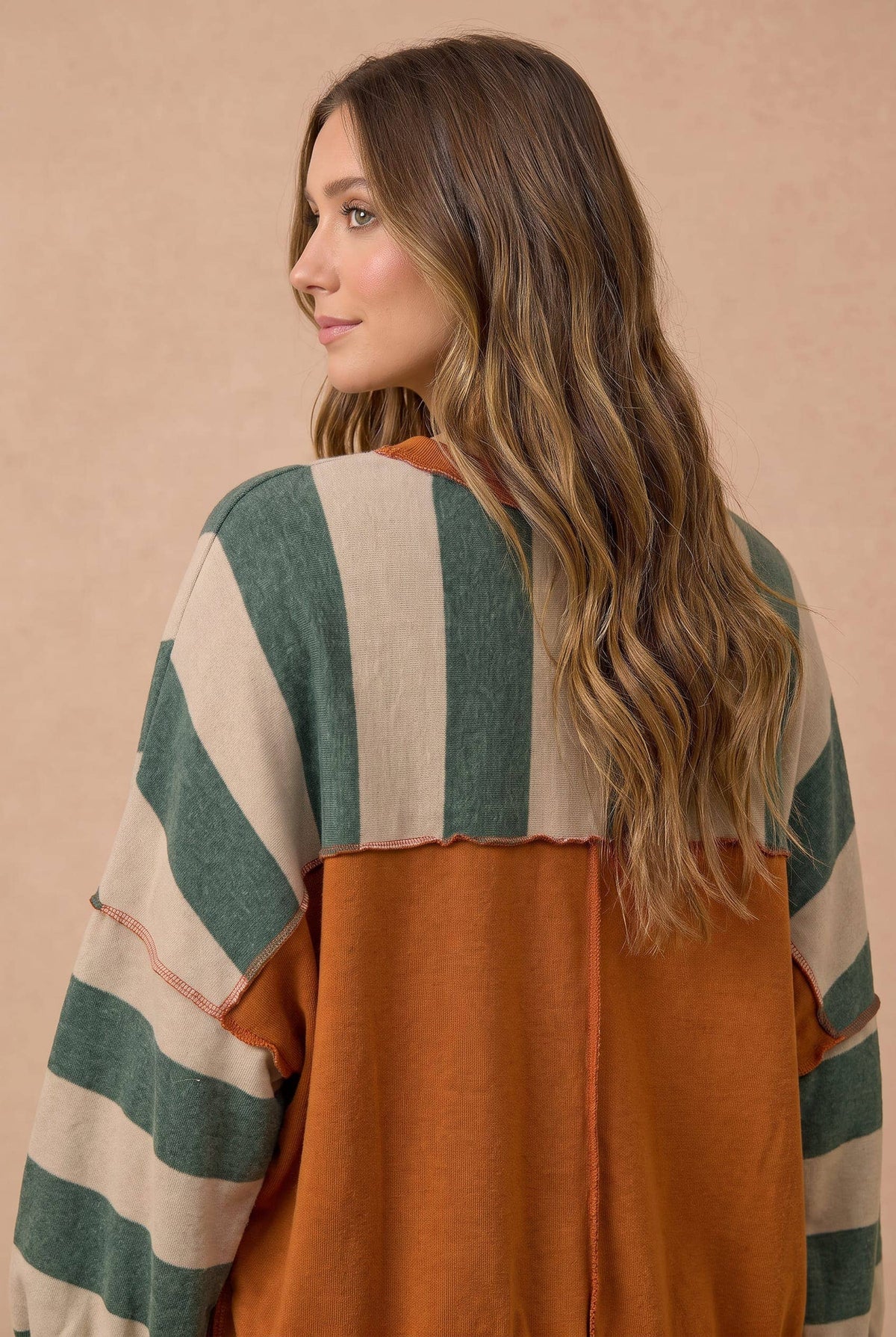 Striped Color Block Hacci Pullover Top