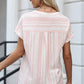Stripe Half Buttoned Short Sleeve Blouse