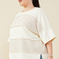 Womens Raw Edge Detail Color Block French Terry Knit Top