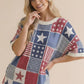 Round Neck Star and Stripe Patchwork Print
