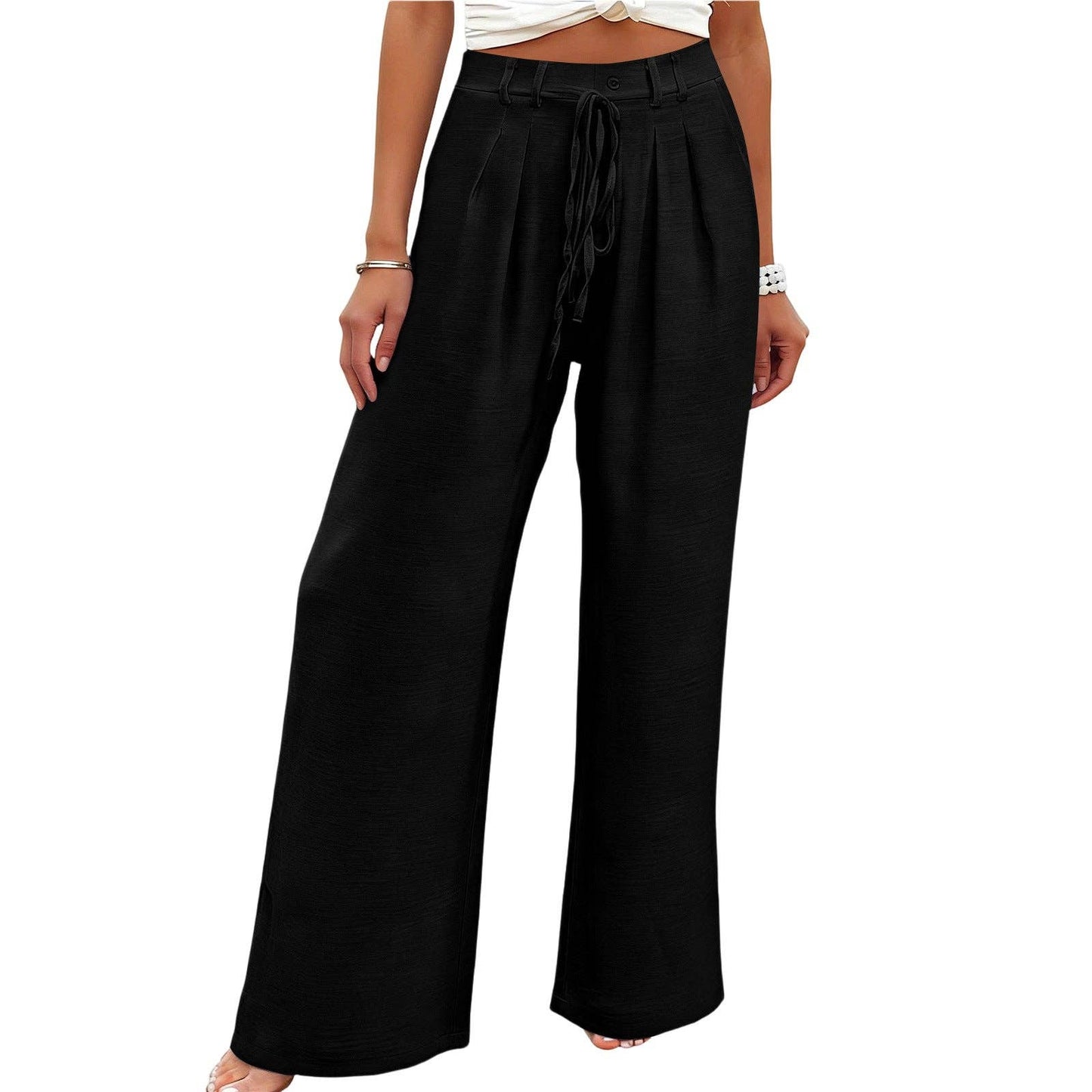 High Waist Wide Leg Pants Drawstring Relaxed Fit
