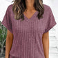 Ribbed Knit V-Neck Top – Relaxed Fit Casual Summer Tee