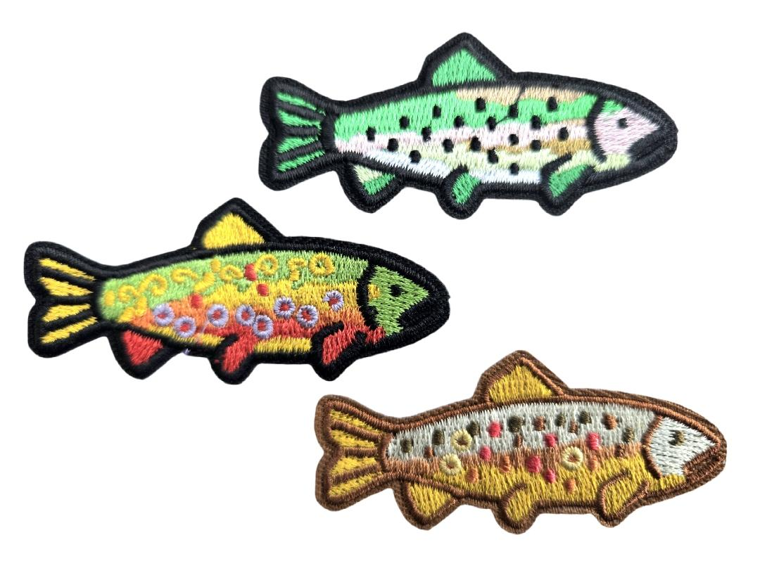 Set of 3 Trout Embroidered Iron On Patches
