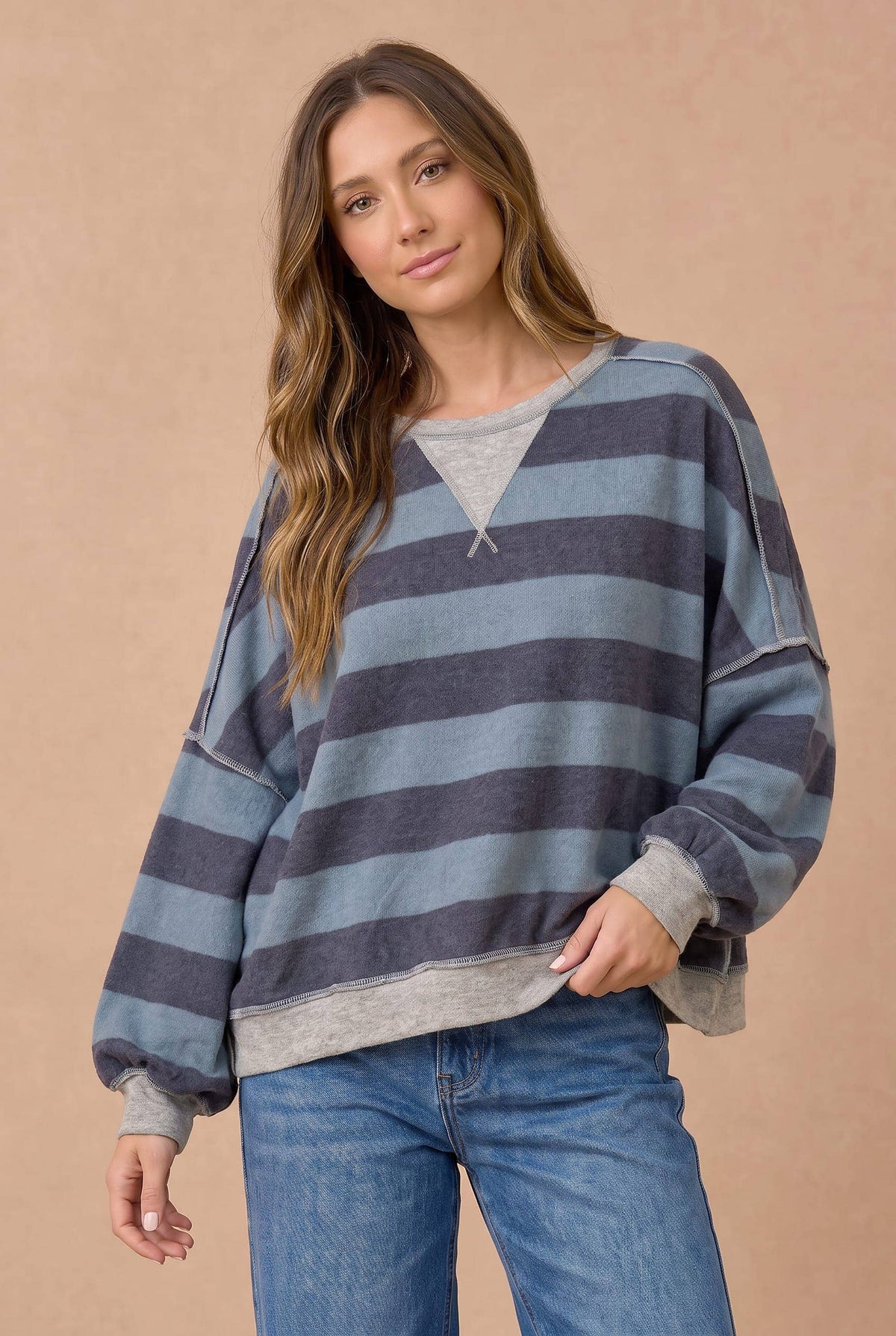Striped Color Block Hacci Pullover Top