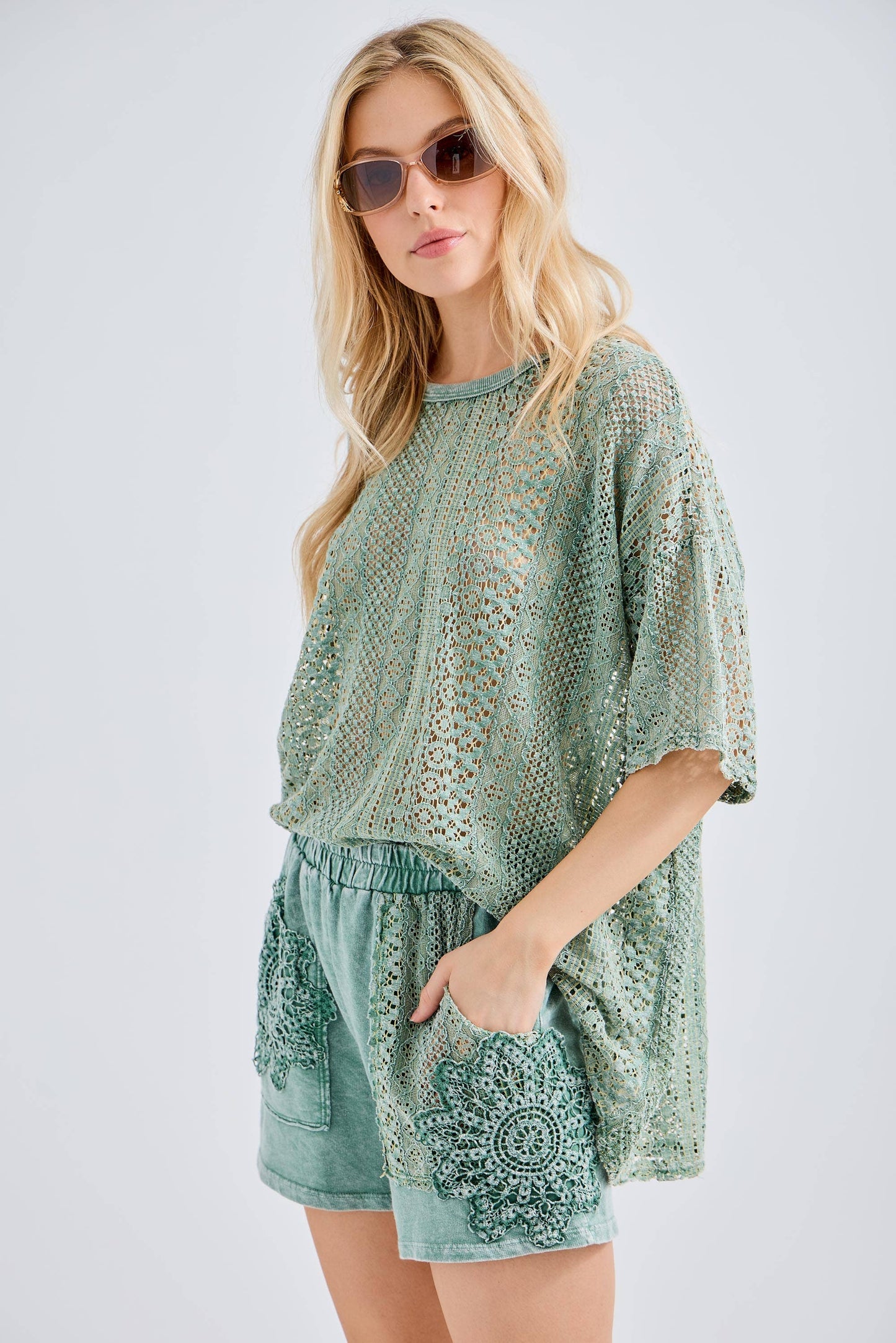 Mineral Washed Lace Top