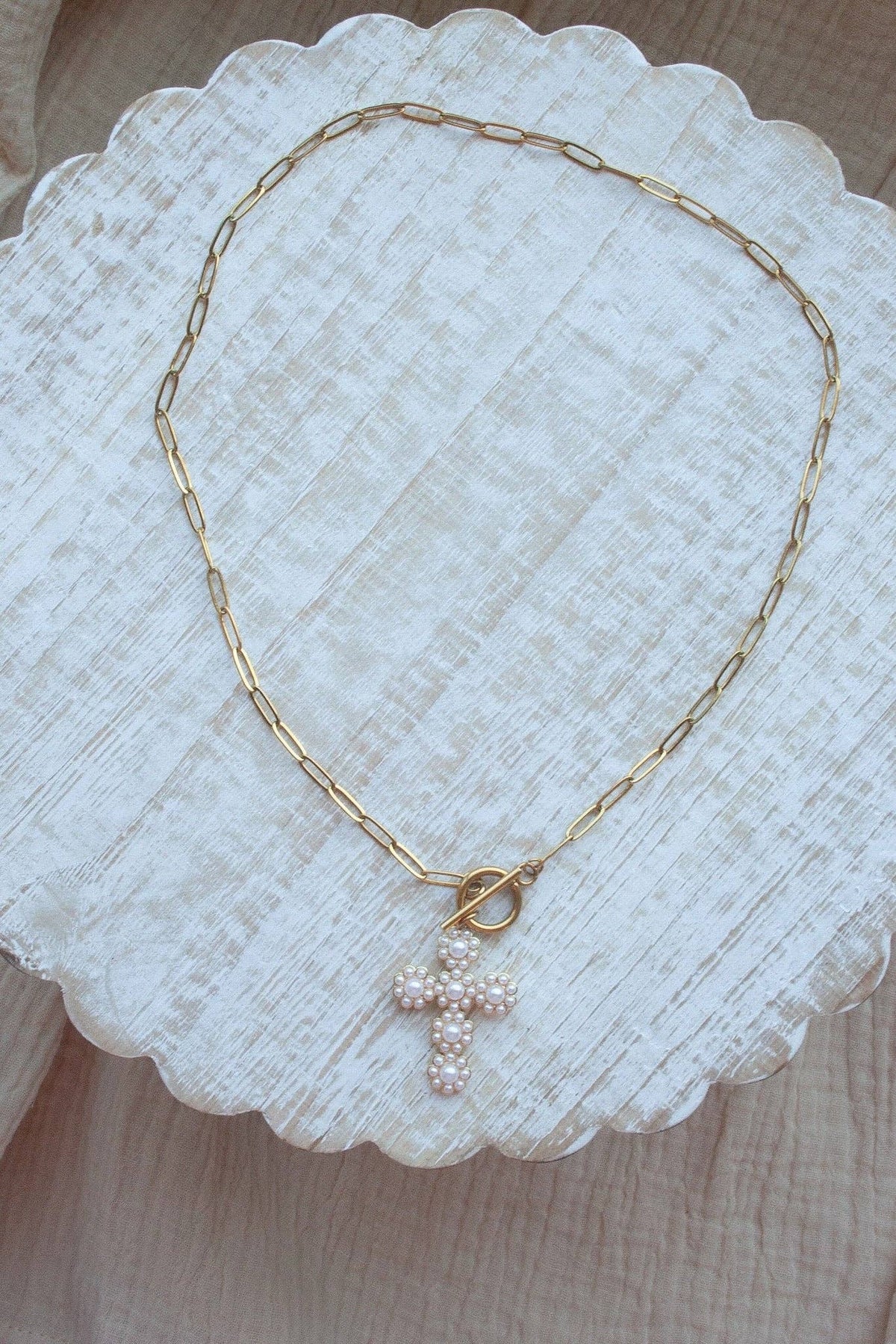 Chosen Pearl Cross Necklace 1 Peter 2:9