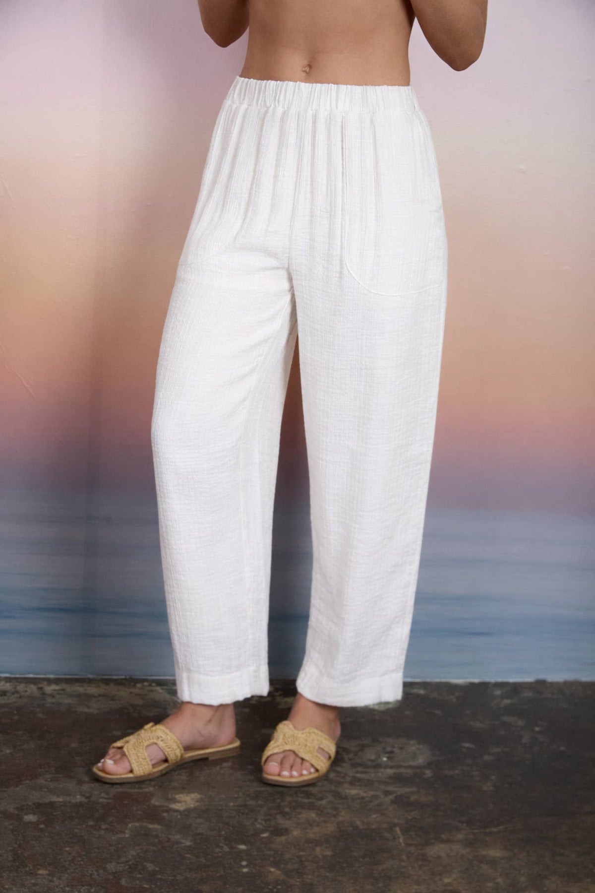 TEXTURED HIGH ELASTIC WAIST LOUNGE PANTS