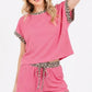 Leopard Print Trim Waffle Knit Loungewear Set