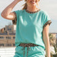Leopard Print Trim Waffle Knit Loungewear Set