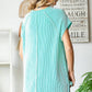 Solid Rib V Neck Side Slits Short Sleeve Top