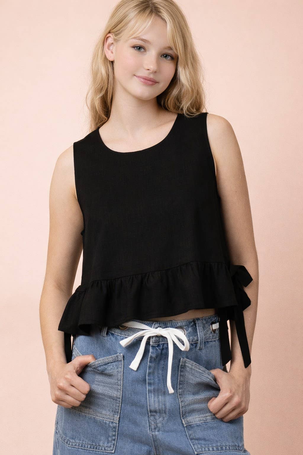 Side Tie Detail Ruffled Top