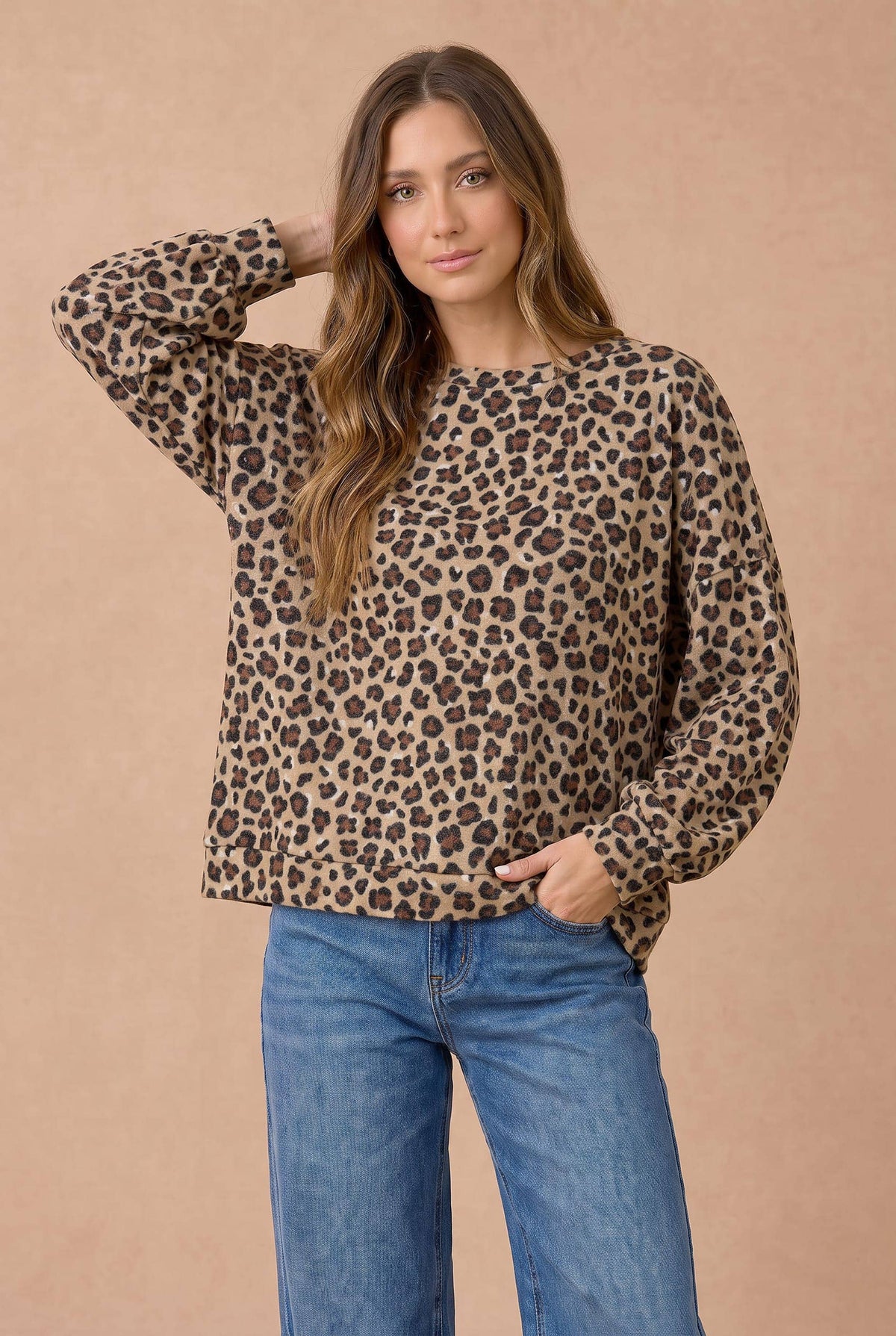 Oversized Mixed Print Sweater Knit Top