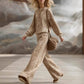 Leopard Print Knit Two Piece Wide Leg Pants Set