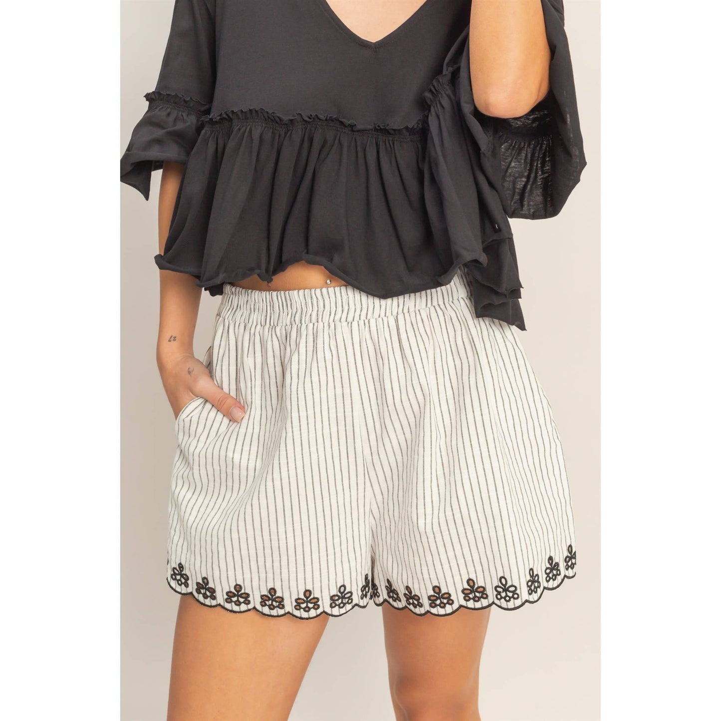 Striped Embroidered Shorts